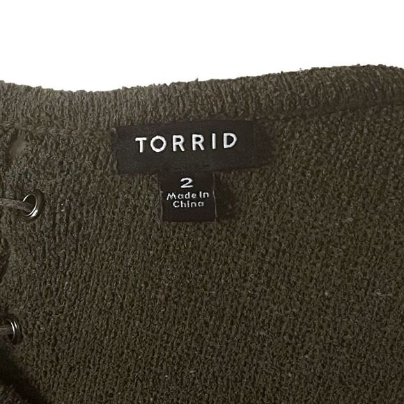 Torrid Olive Green Cold Shoulder Lace Up Long Sleeve Sweater Sz 2X - Picture 10 of 13